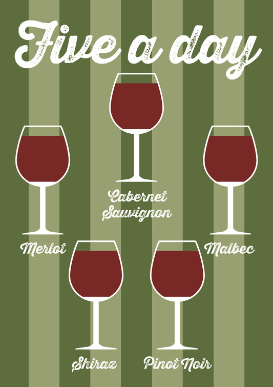 Five-A-Day Red Wine Greeting Card