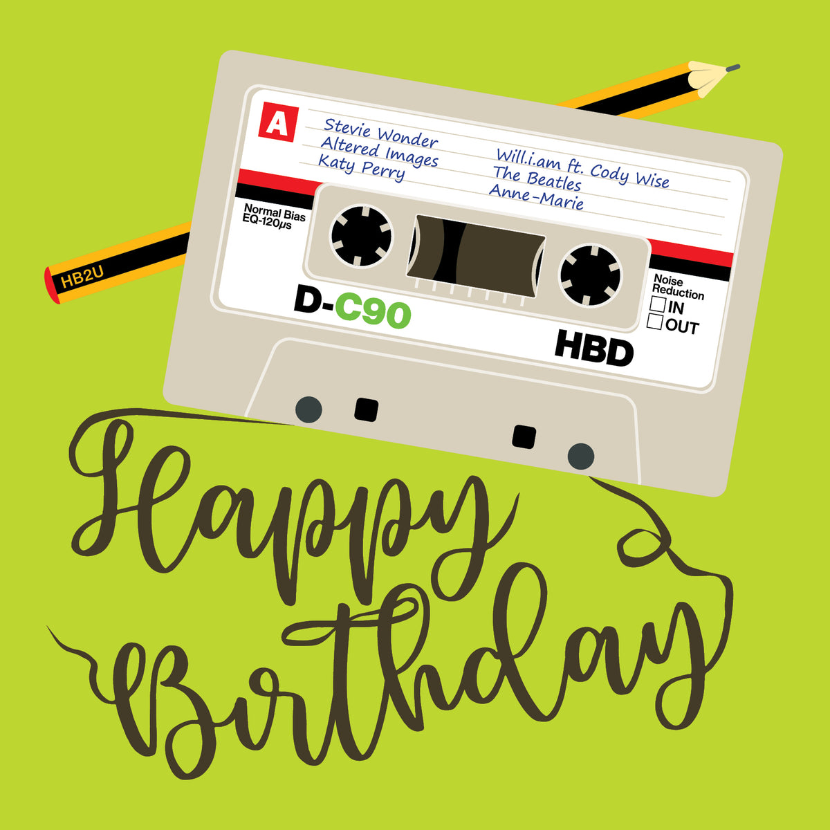 Happy Birthday Lime Cassette Greeting Card